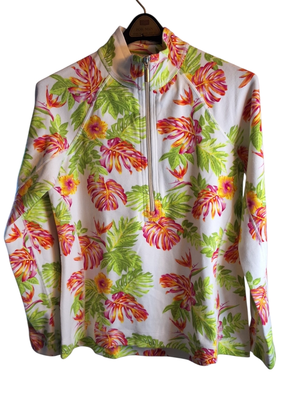 Tommy Bahama White Top with Orange Logo and Pink & Lime Accents